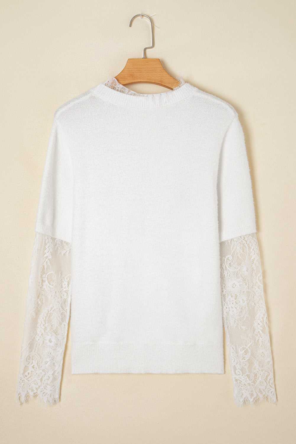 Lace Sleeve Fuzzy Sweater