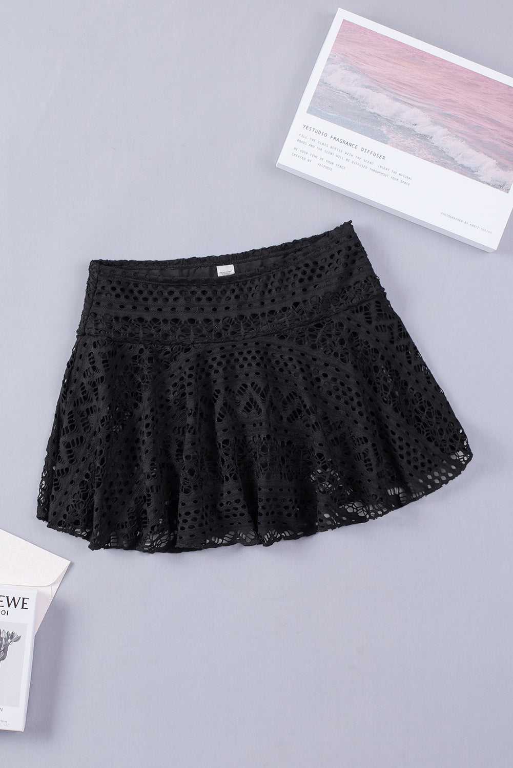 Black Crochet Lace Swim Skorts