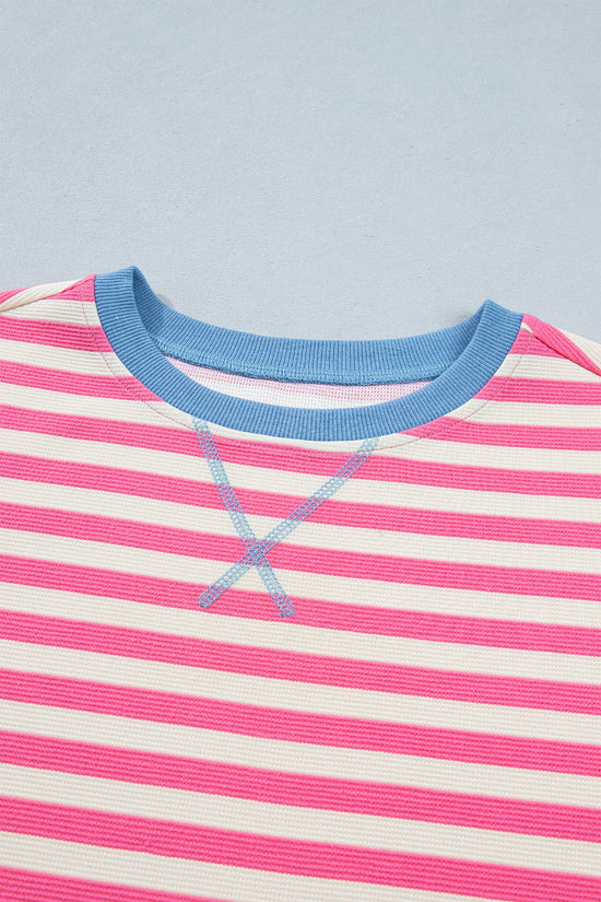 Stripe Contrast Patchwork Short Sleeve Tee Women UK