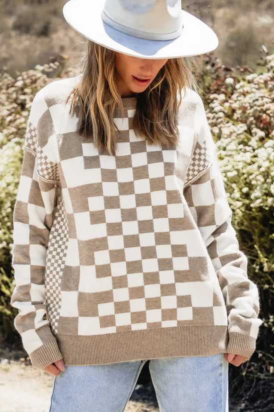 Smoky plaid soft knit jumper sweaters
