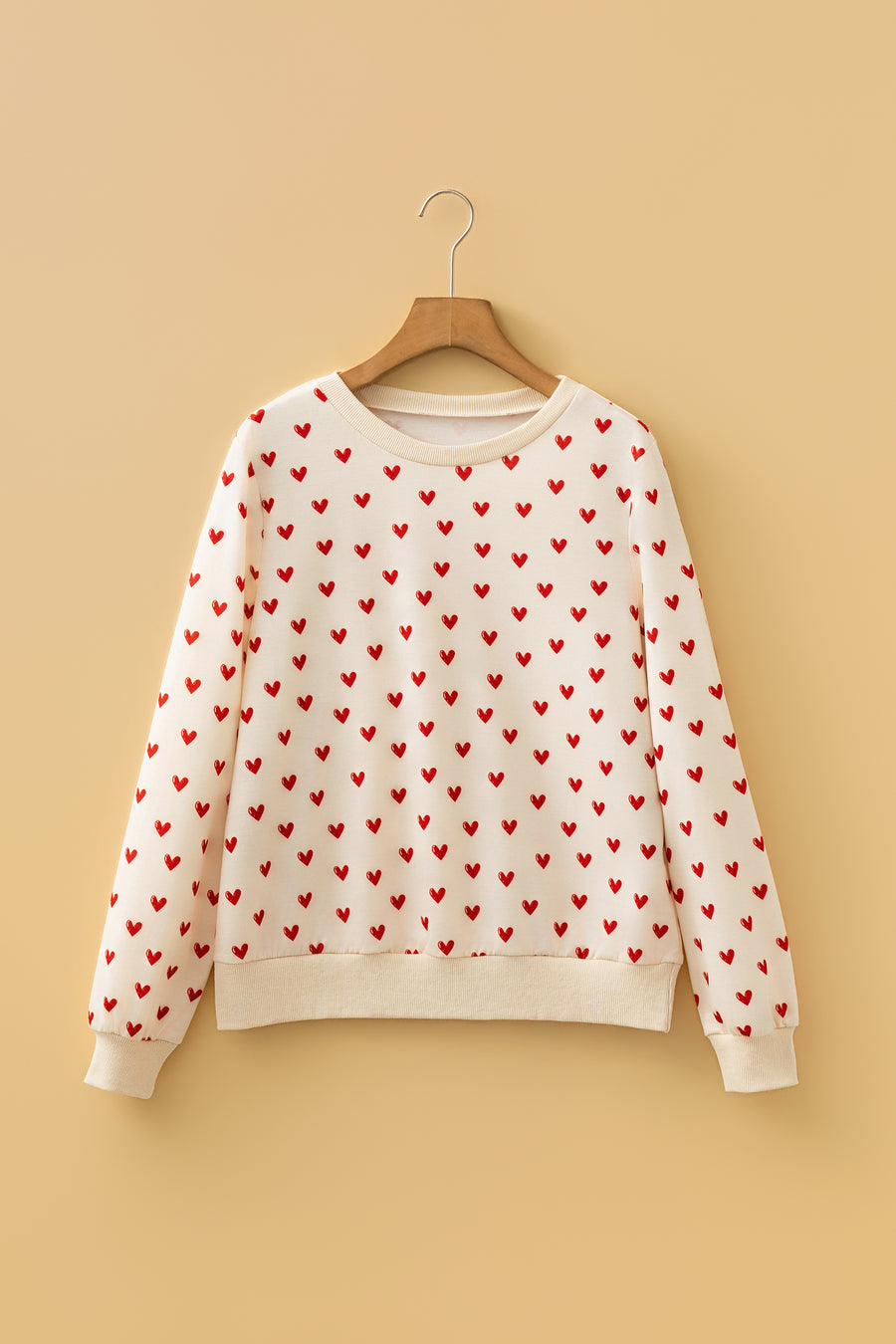 Heart Print Round Neck Long Sleeve Sweatshirt