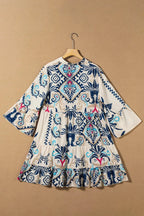 Tribal Print Bracelet Sleeve Buttoned Mini Dress - Fashionfitz