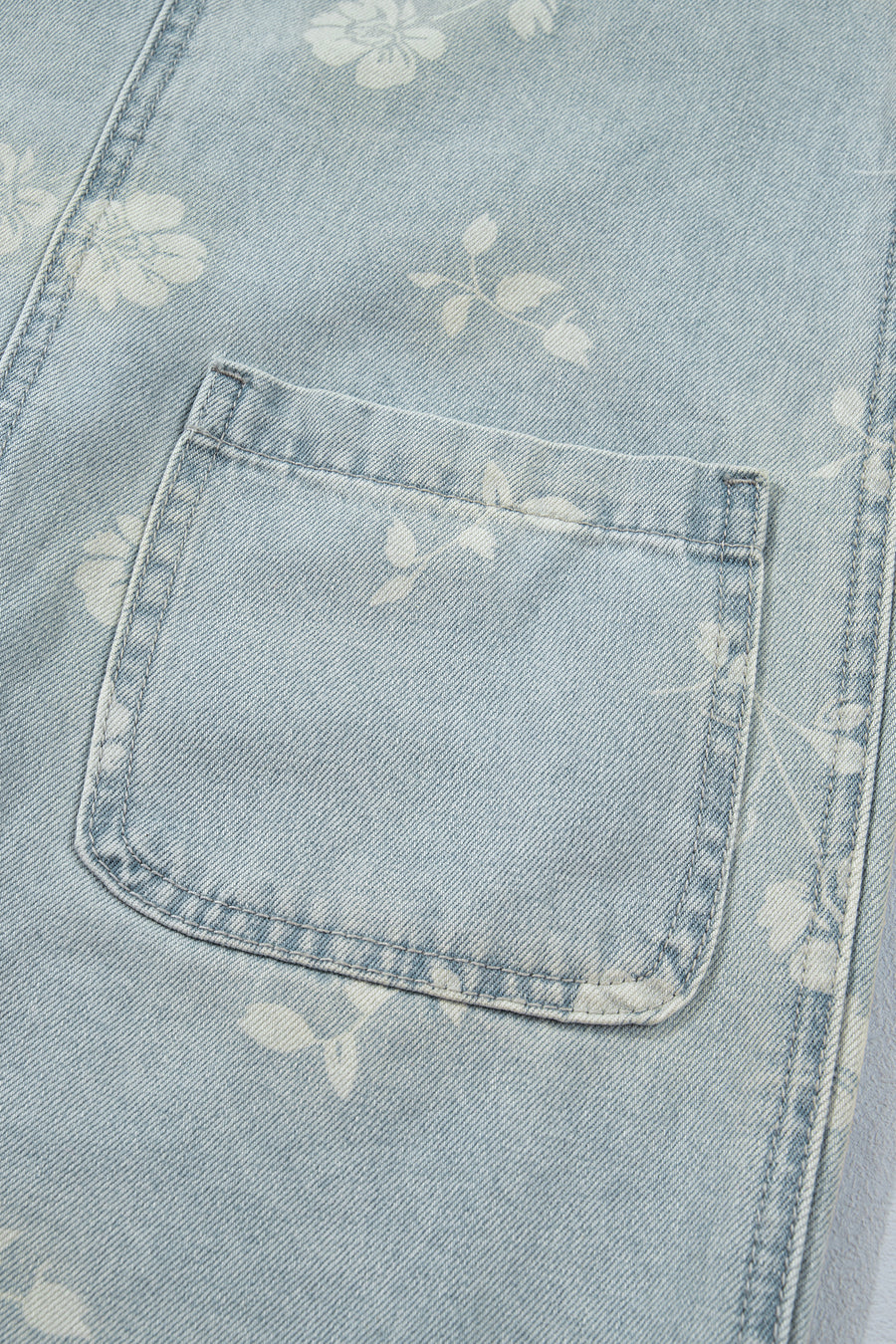 Sky Blue Retro Wash Denim Floral Print Overall Mini Dress Women UK