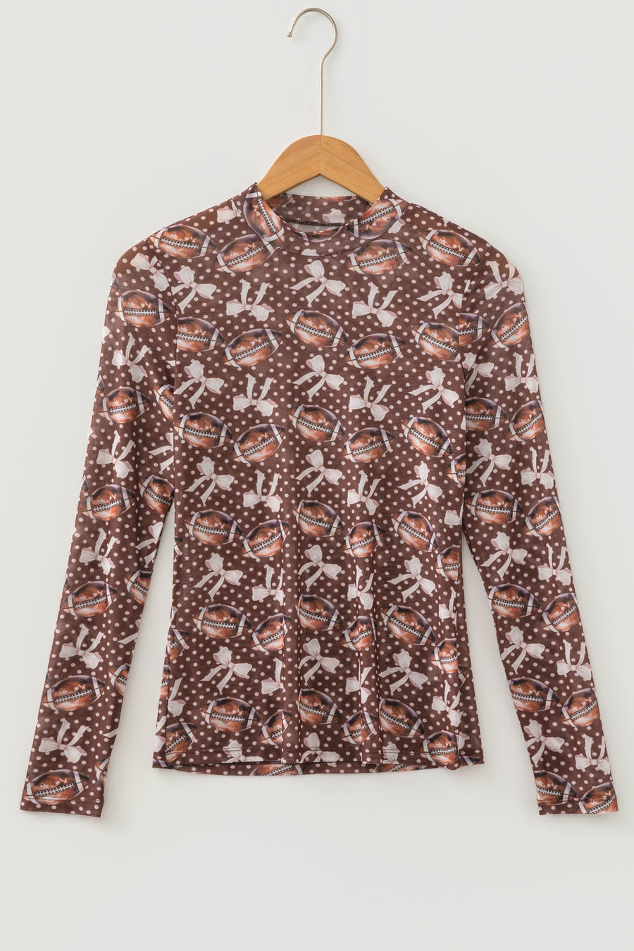 Polka Dot Bow Print Mesh Long Sleeve Top Women UK