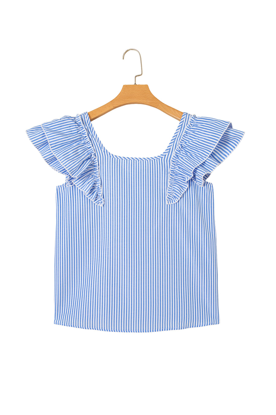 Sky Blue Striped Square Neck Ruffled Bow Blouse Women UK