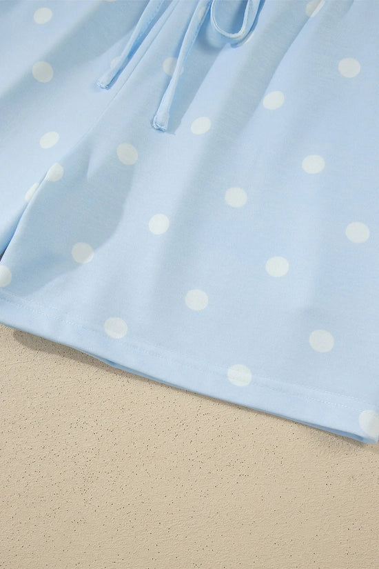 Polka Dot Exposed Seam Loose Tee Drawstring Shorts Two-Piece Set