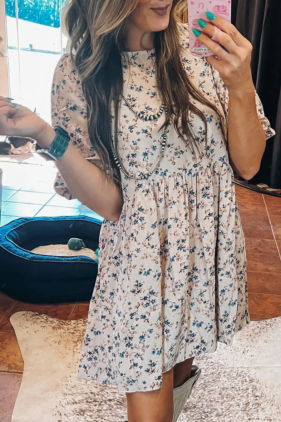 Green Floral Print V Neck Shift Plus Size Dress Women UK