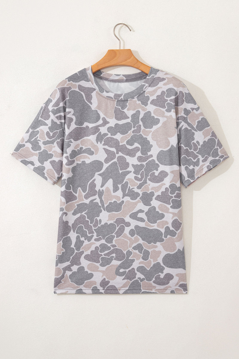Retro Camo Print Oversized Short Sleeve Tee Women UK