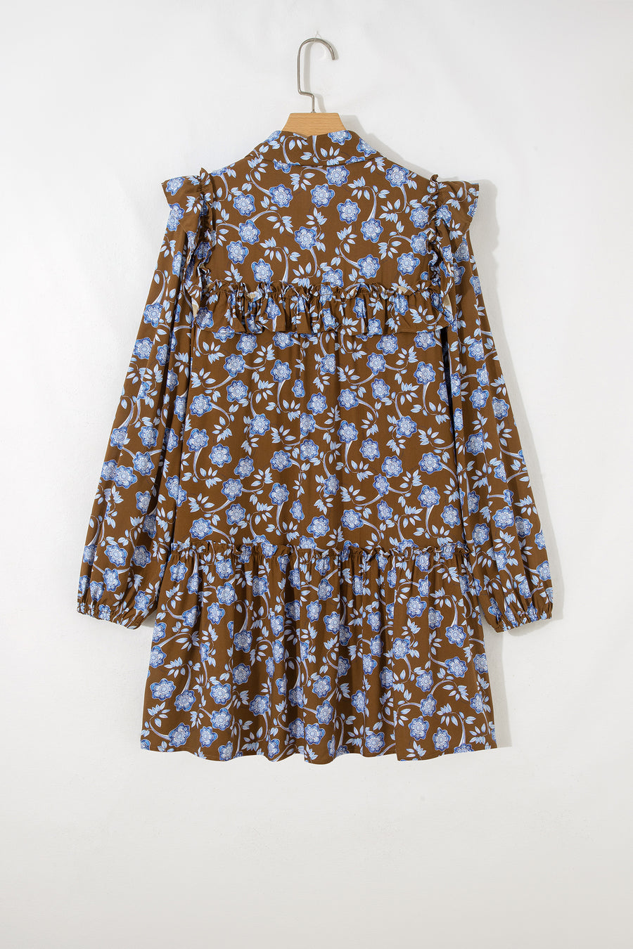 Brown Floral Shirt Collar Button Down Long Sleeve Dress Women UK — lifestyle view