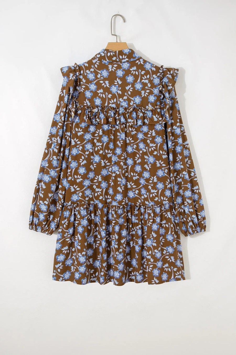 Brown Floral Shirt Collar Button Down Long Sleeve Dress Women UK — lifestyle view