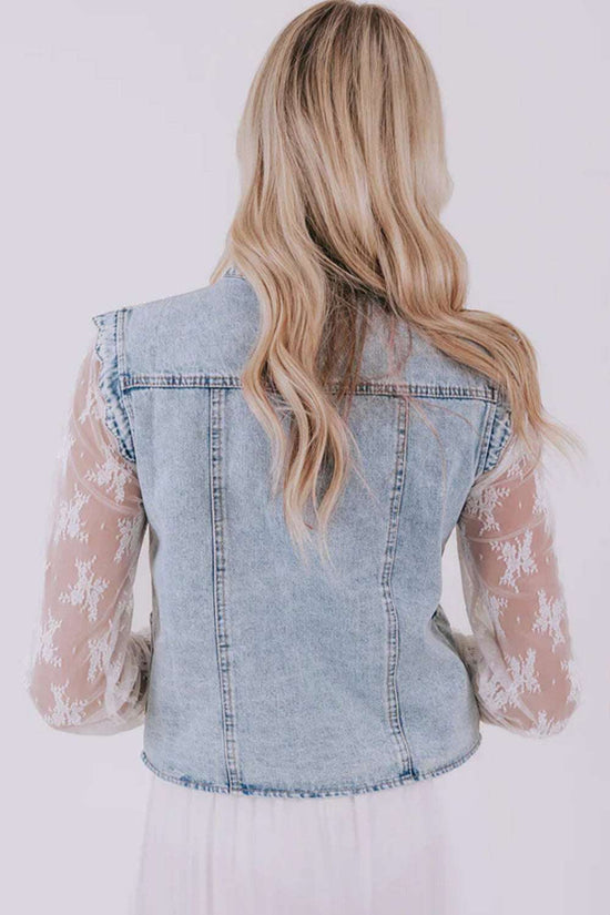 Back view of Beau Blue Scallop‑Trim Denim Waistcoat showing clean seams and feminine scallop detailing for casual outerwear looks.