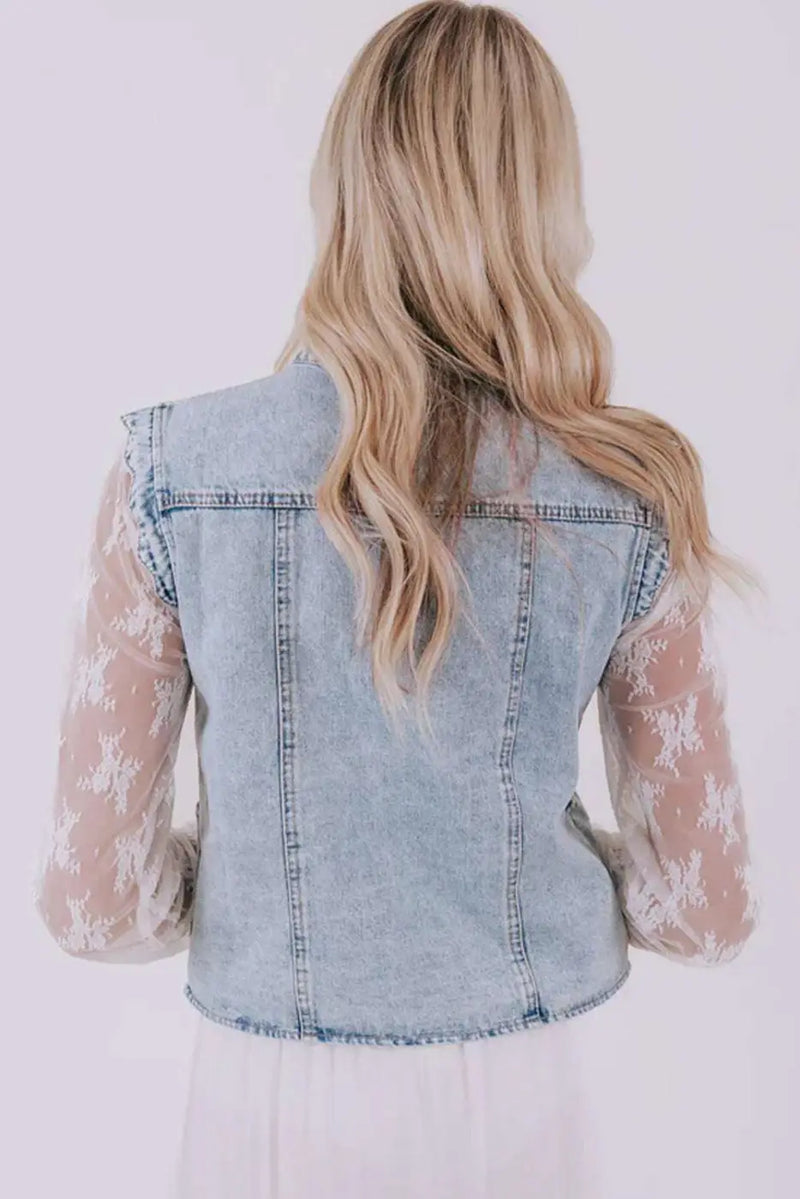 Beau blue scallop‑trim denim waistcoat vests