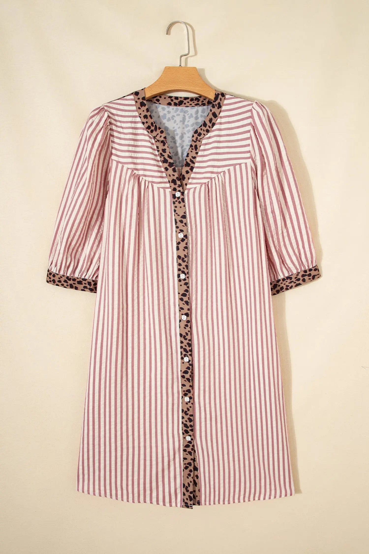 Stripe leopard patchwork shirt dress bracelet sleeve button down mini dresses