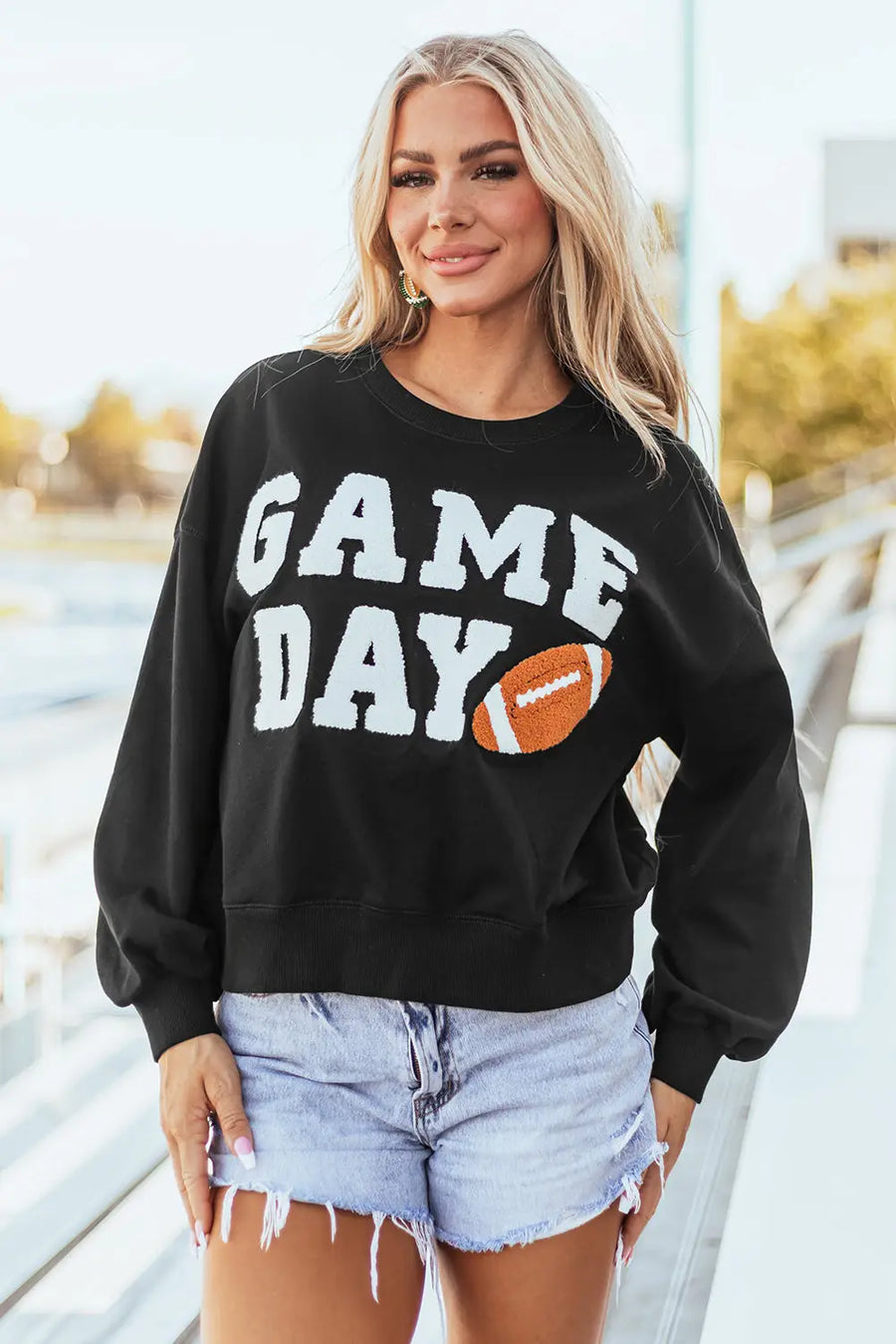 Red Dahlia Chenille Varsity Striped Puff Sleeve Sweatshirt Women UK