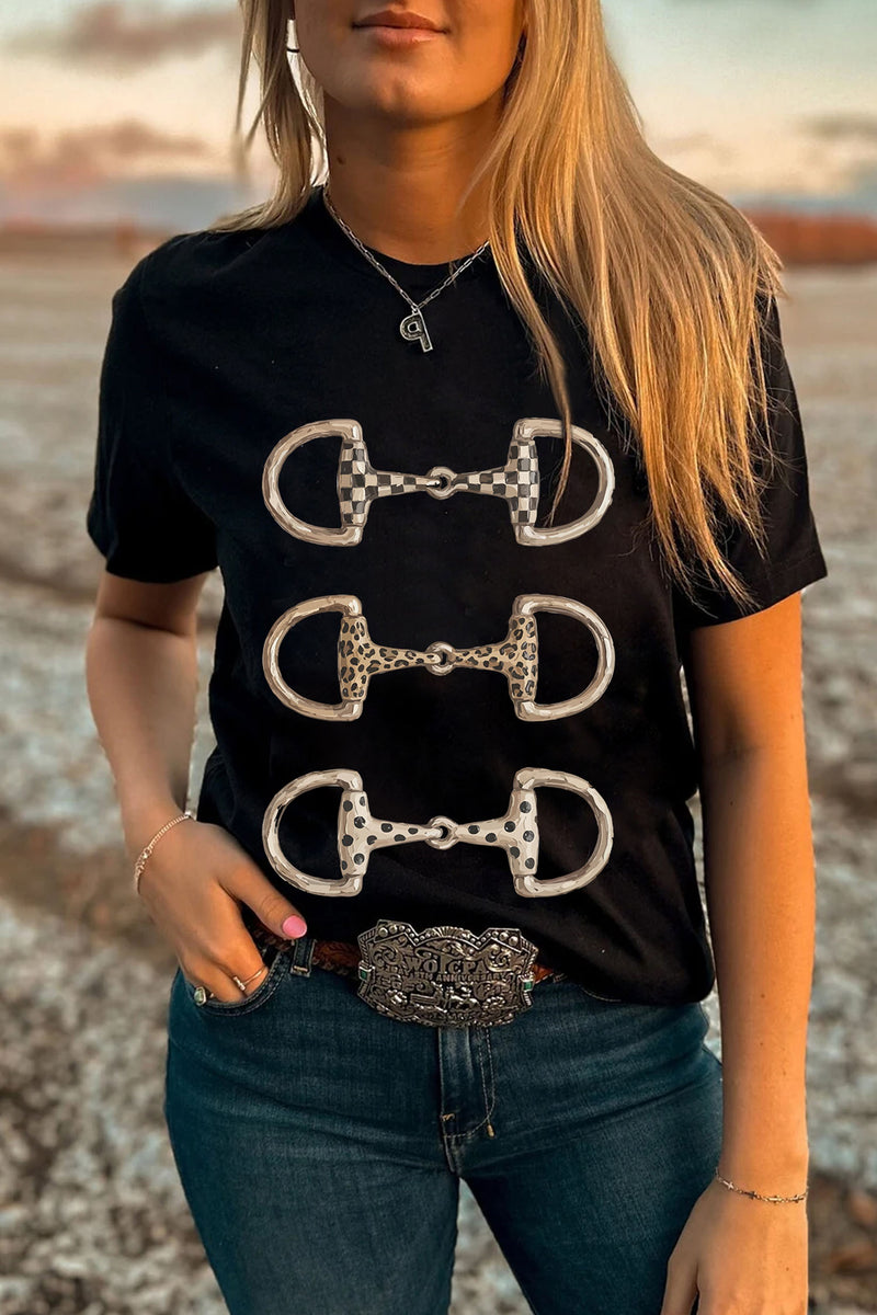 Western Horse Bit Print Relaxed T-Shirt Women UK