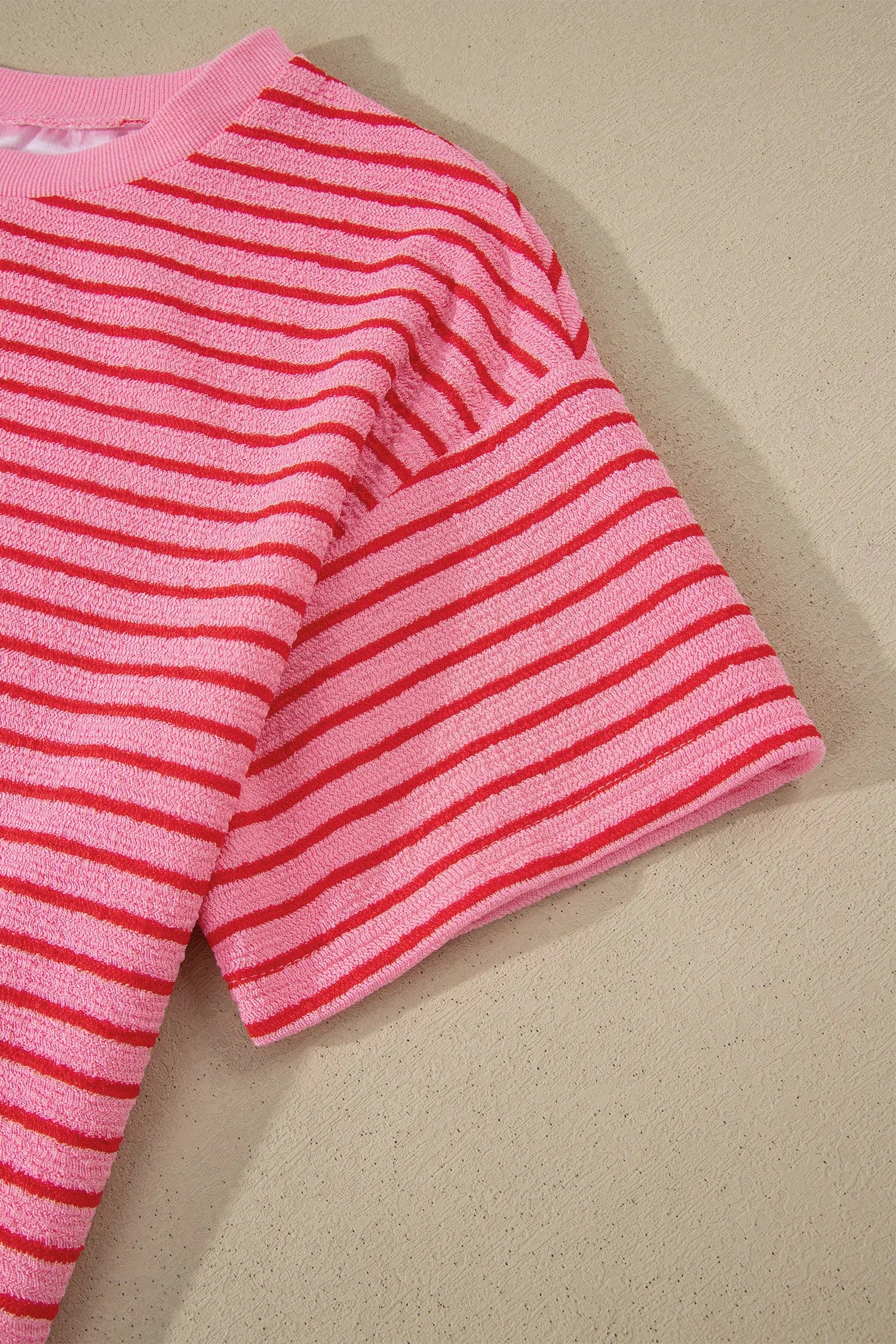 Rose stripe side split knit tee & drawstring shorts co-ord set outfit sets