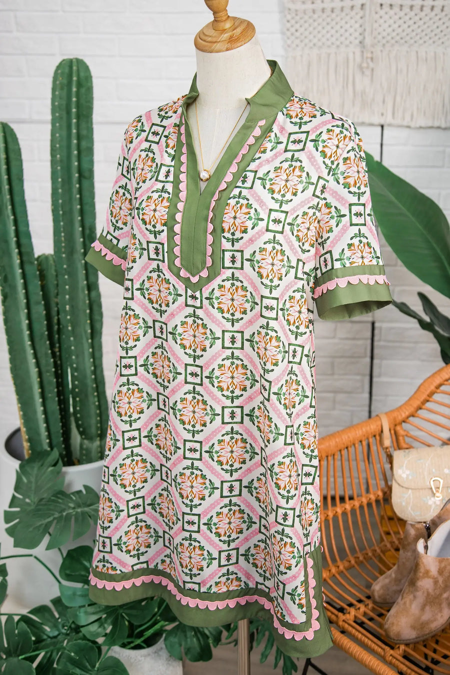 Multicolour Boho Geometric Floral Short Sleeve Mini Dress Women UK