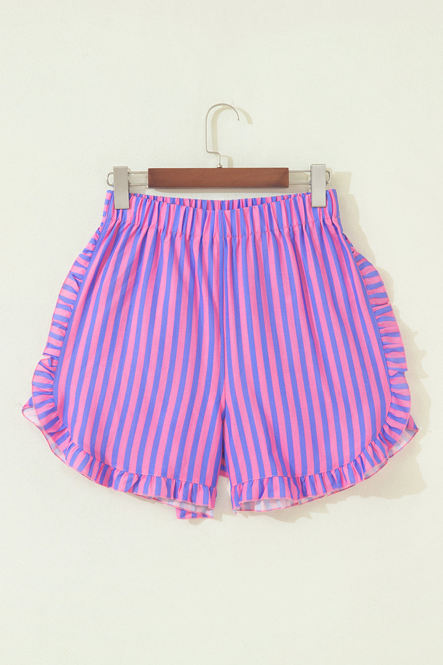 Stripe Ruffle Trim Elastic Waist Shorts Women UK