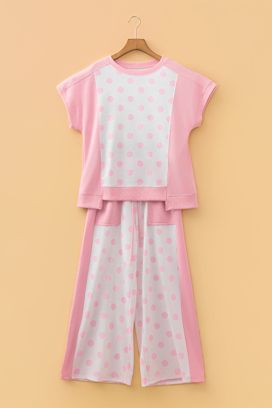 Colour Block Polka Dot Wide Leg Pant Set Women UK