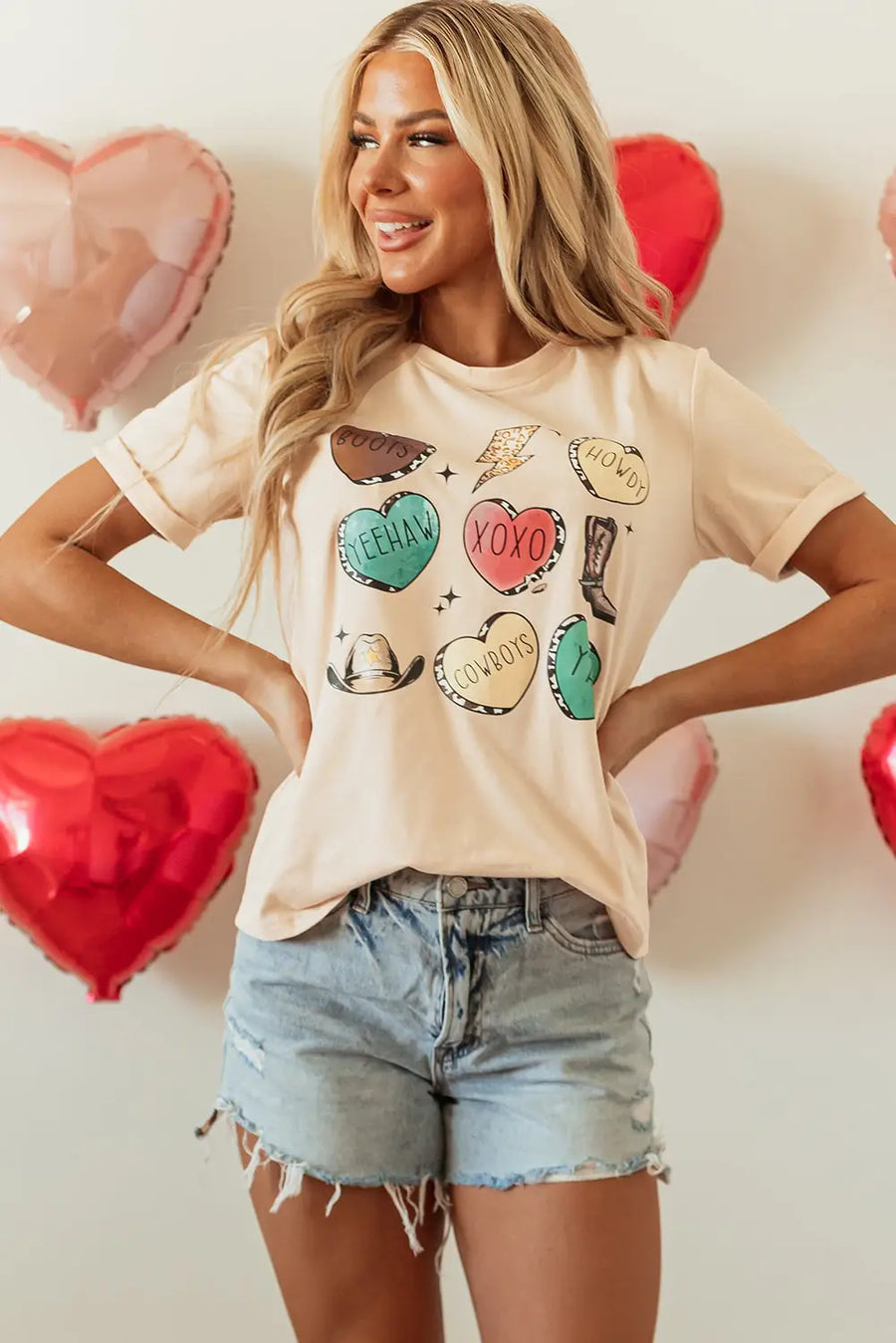 Khaki Western Fashion Valentine Graphic T-Shirt Women UK