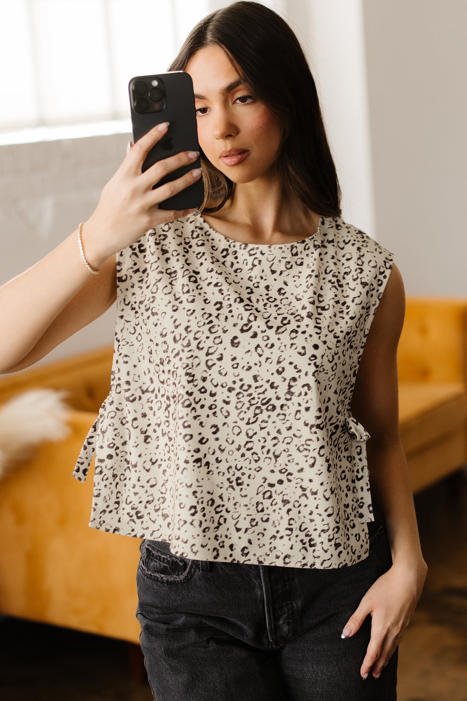 Apricot Leopard Knit Tank Top