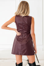 Brown Faux Leather Sleeveless Mini Dress