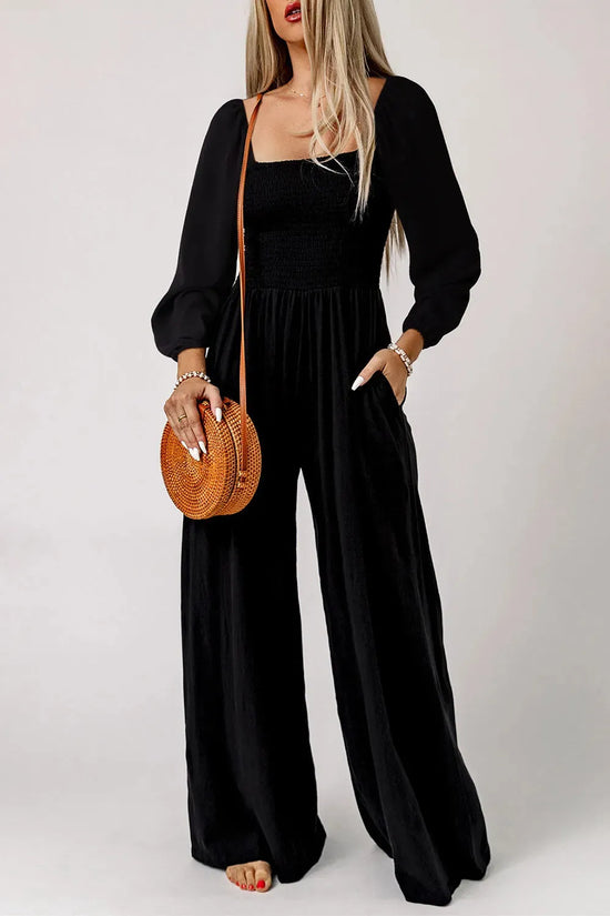 Smocked Wide Leg Jumpsuit - Fashionfitz