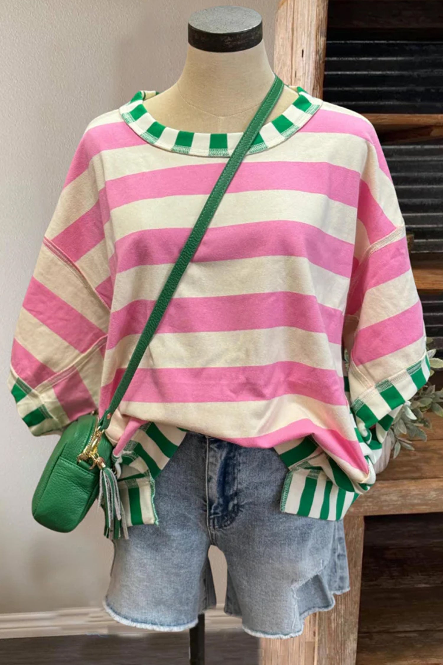 Stripe Exposed Seam Contrast Oversized Top Women UK