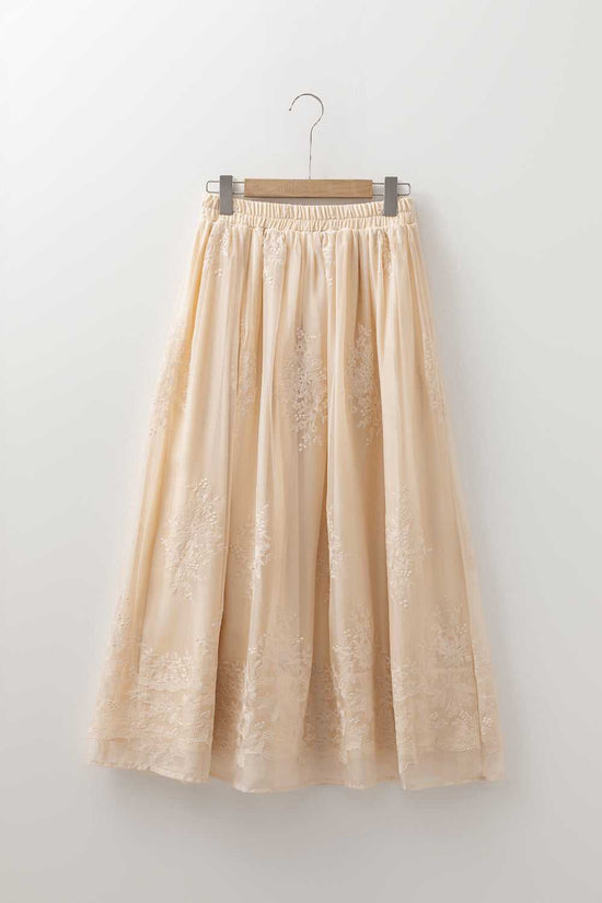Embroidered Mesh Overlay Flowy Skirt