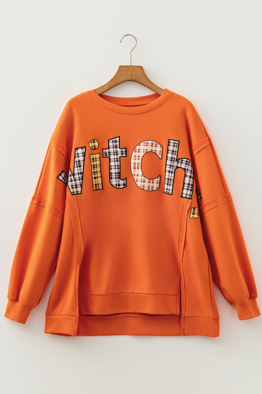 Halloween Witchy Plaid Slogan Embroidered Tunic Top