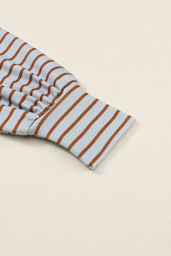 Green Colorblock Bishop Sleeve Top - Striped Casual Chic