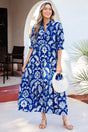 Blue Wild Floral Frilled Collar Half Sleeve Maxi Dress Women UK — front view