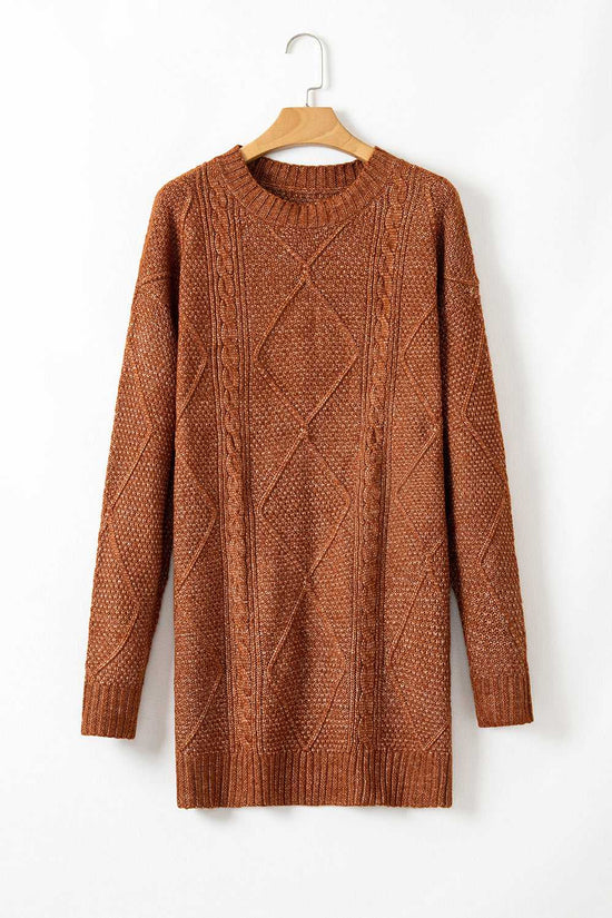 Cable Knit Jumper Dress - Drop Shoulder Loose Fit