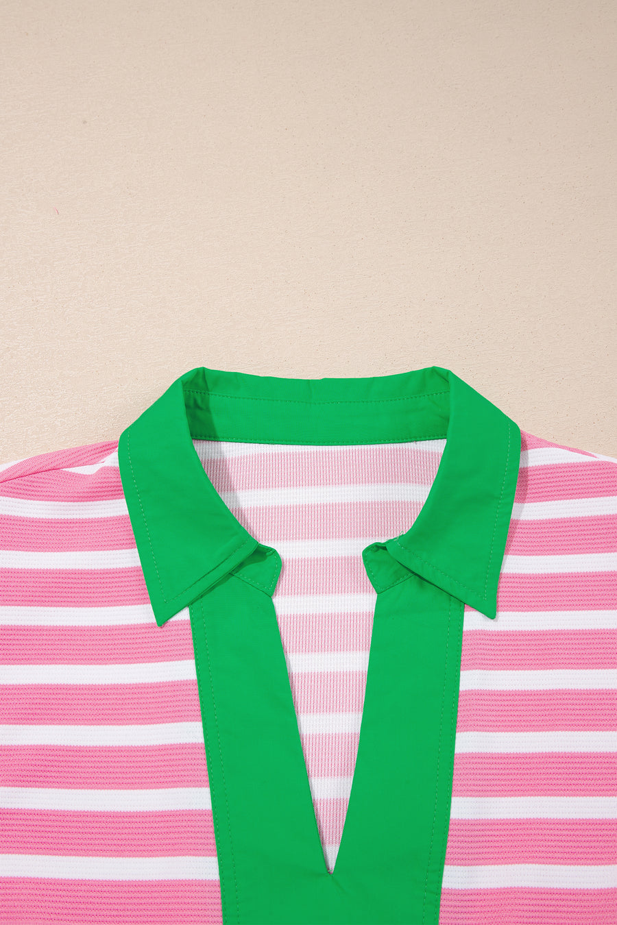 Striped Puff Sleeve Colour Block Polo Collar Blouse Women UK