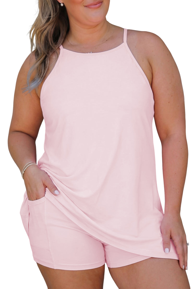 Plus size built-in shorts dress side view showing smooth polyamide silhouette — Fashionfitz UK