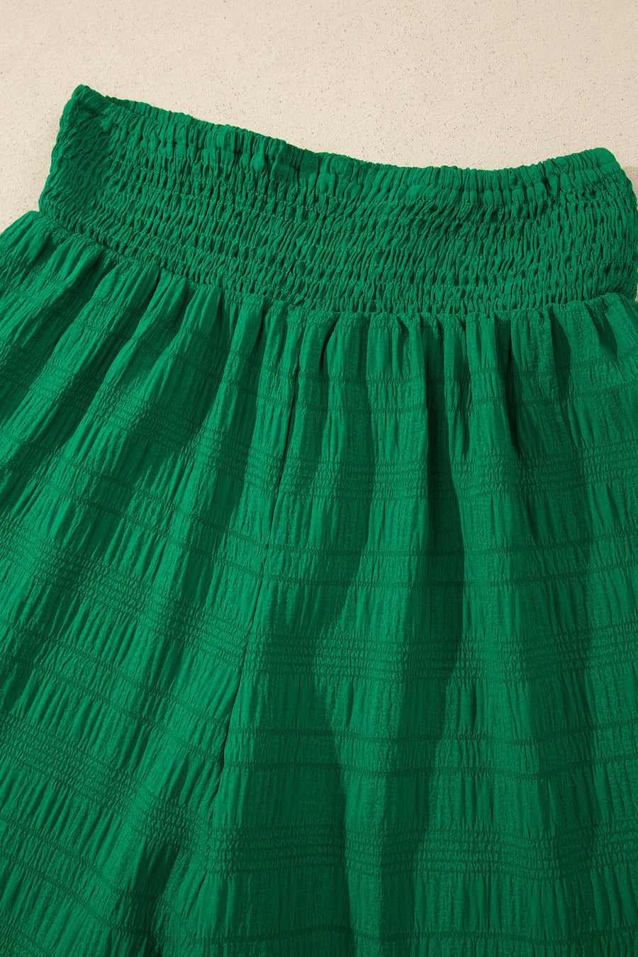 Textured Square Neck Cap Sleeve Top & Shirred High Waist Shorts Set