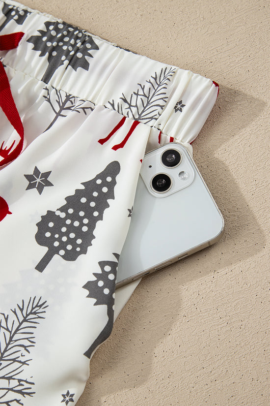 White Christmas Print Velvet Trim Pyjamas