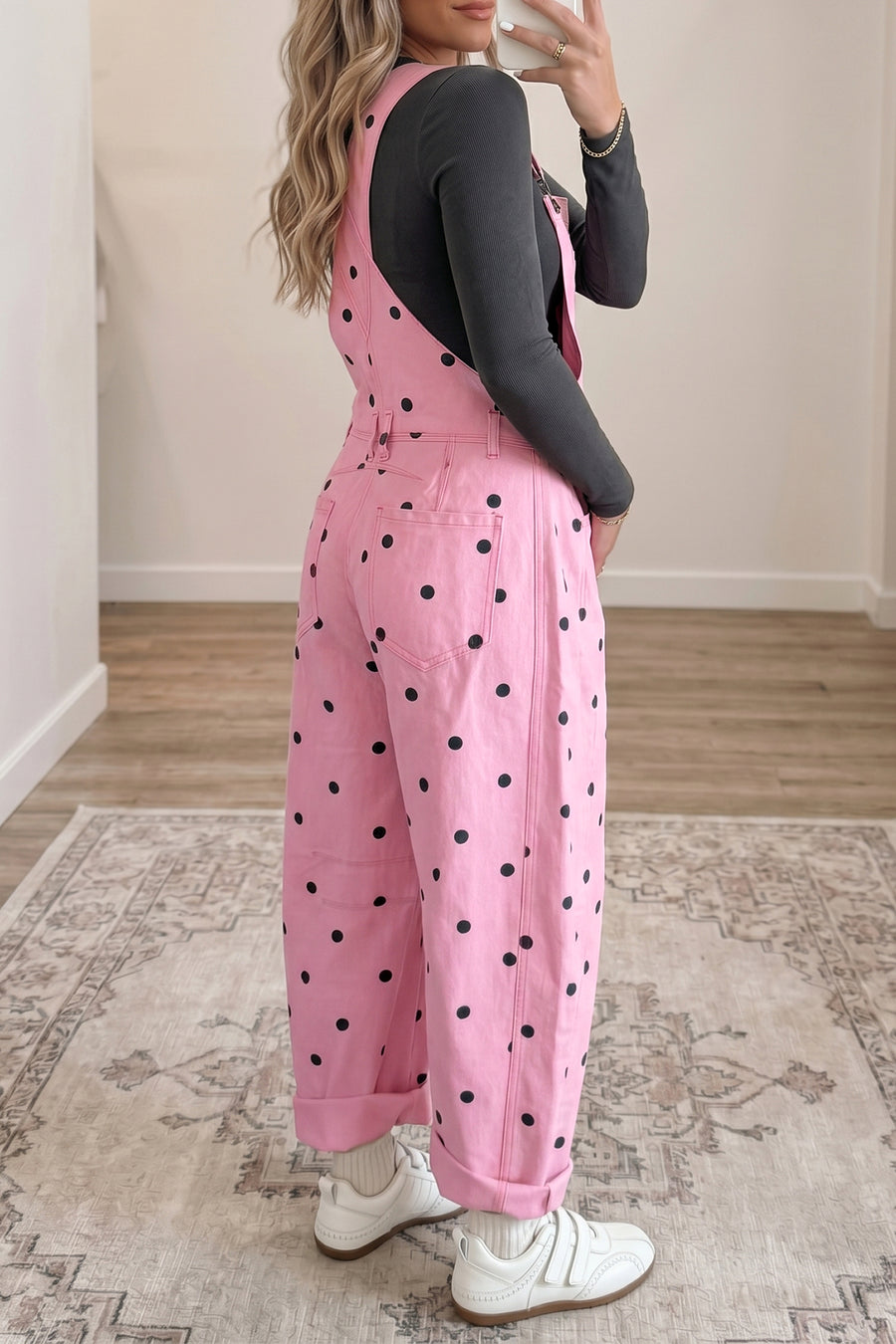 Polka Dot Denim Barrel Overalls Jumpsuit Women UK