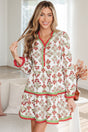 Pink Floral Print Contrast Trim Frilled Neck Long Sleeve Flared Dress