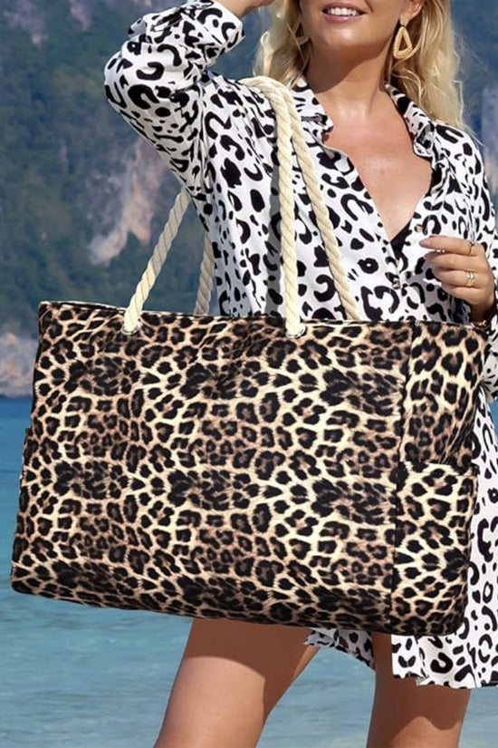 Leopard Print Rope Strap Large Tote Bag Women UK
