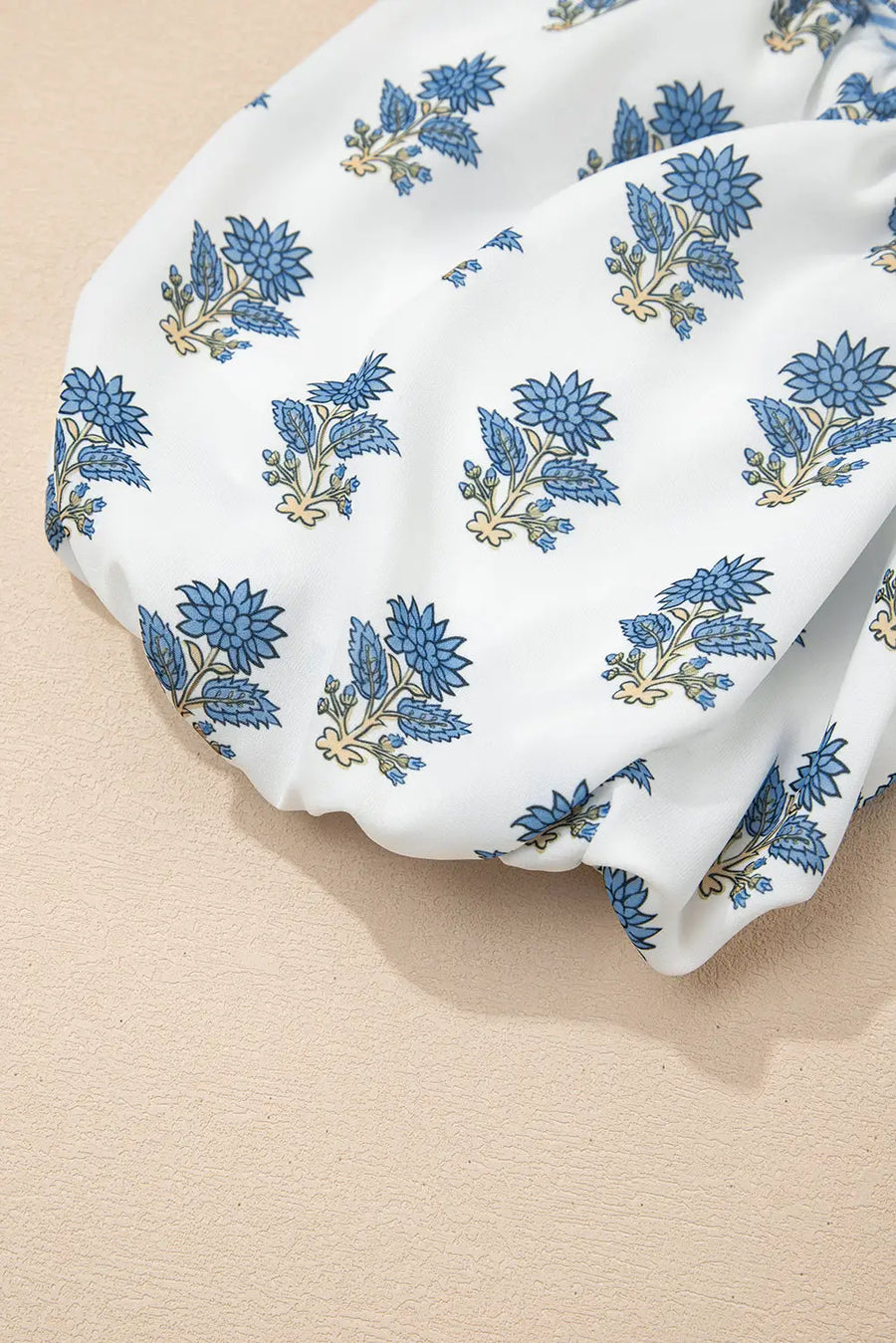 Sky Blue Floral Puff Sleeve Tied Neck Pocketed Mini Dress Women UK