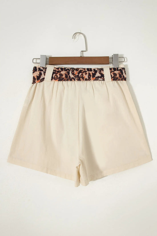 Women’s leopard sash belt pleated high waist wide leg shorts