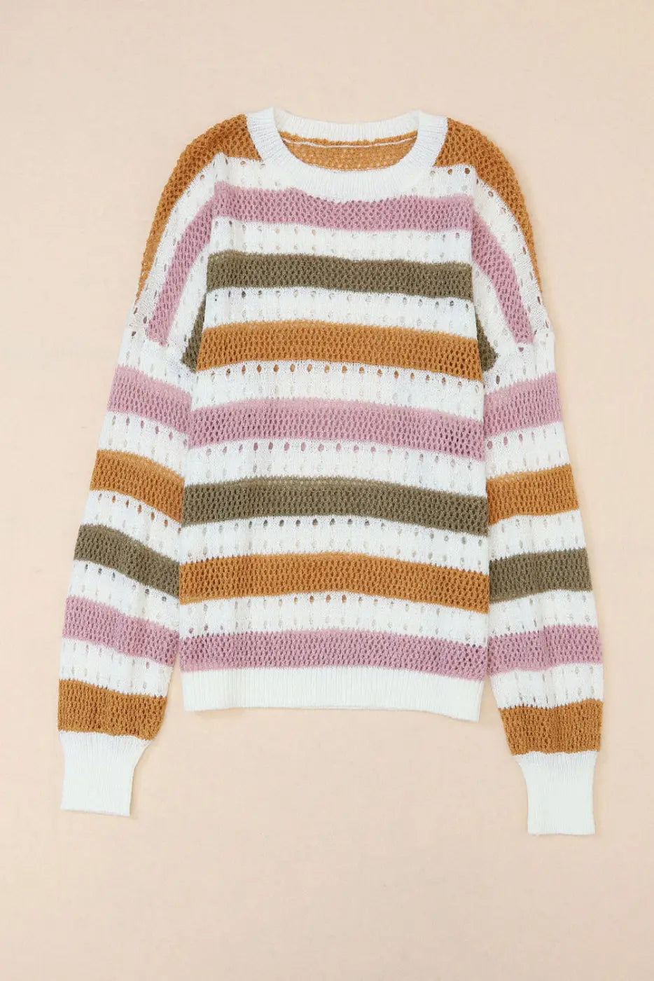 Chic multicolor striped hollow knit sweater | fashionfitz