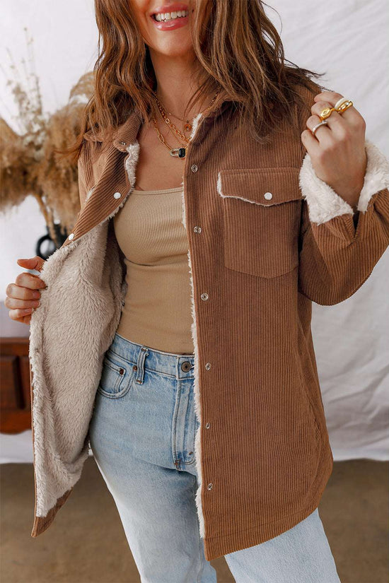 Open view of Corduroy Jacket - Fleece Lined revealing plush fleece interior, ideal for cozy winter layering.