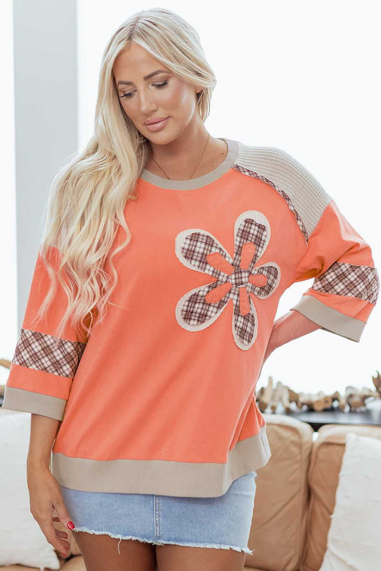 Orange Plaid Floral Top