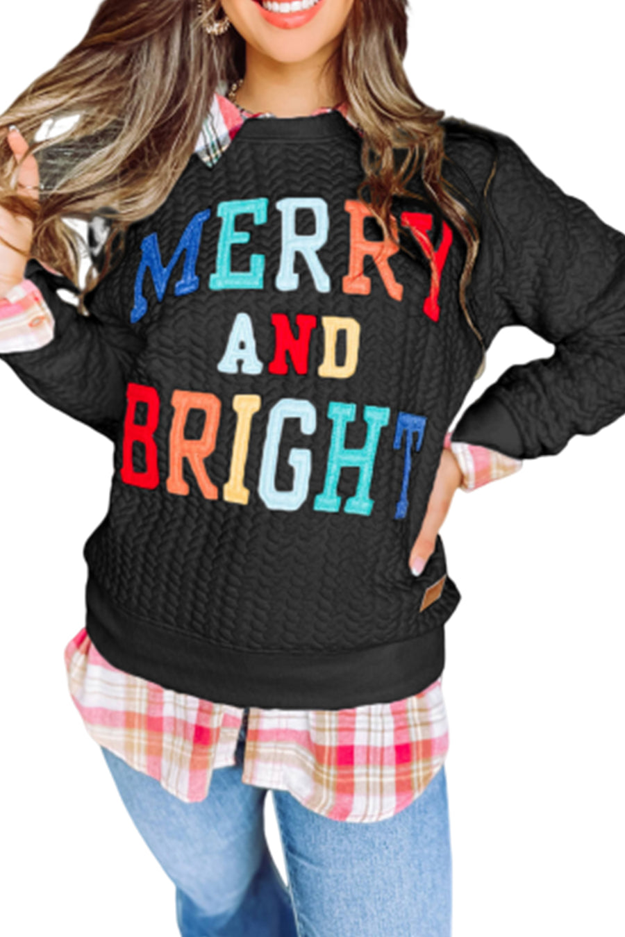 Chenille Cable Knit Slogan Sweatshirt Women UK