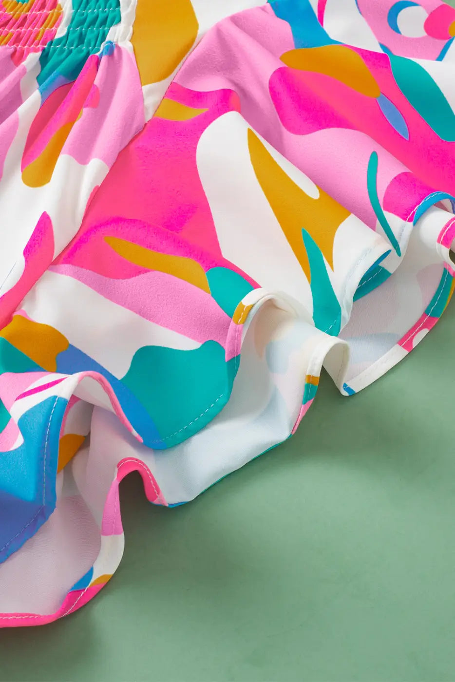 Multi colour flutter sleeve blouse - abstract print notched neck