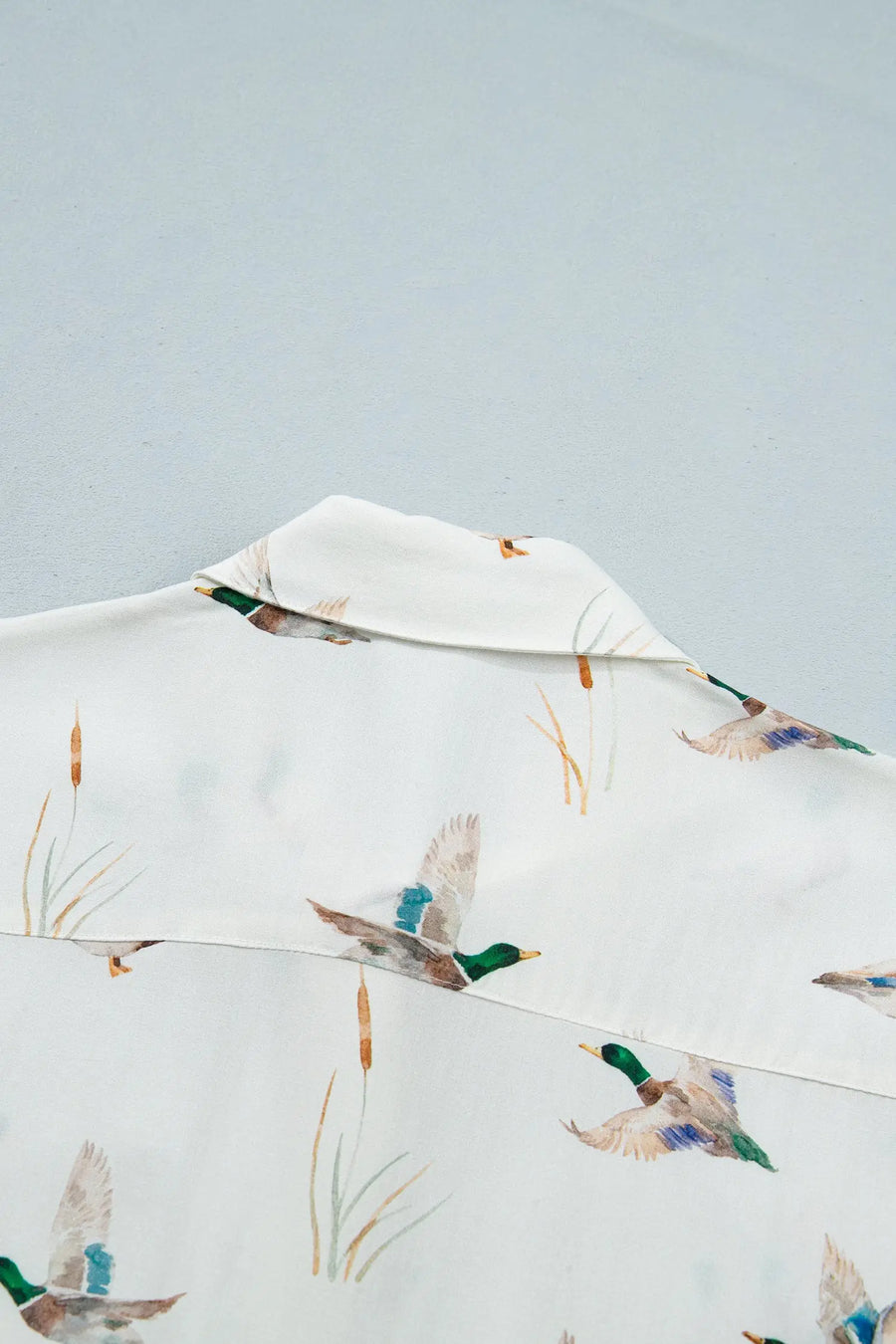 White Mallard Print Button Pocket Short Sleeve Shirt