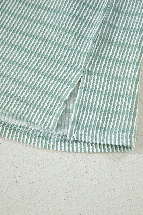 Stripe Raised Rib Loose Tee & Drawstring Elastic Waist Shorts Set