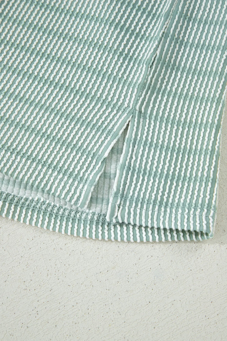 Stripe Raised Rib Loose Tee & Drawstring Elastic Waist Shorts Set